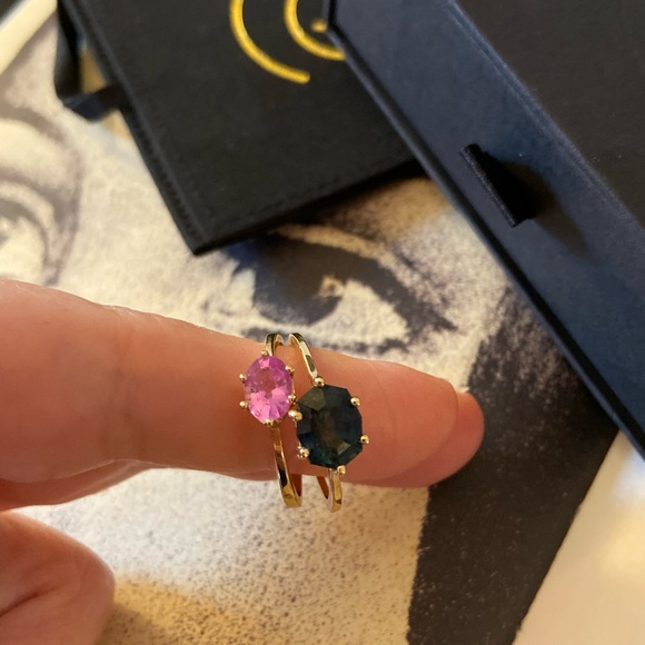 Encirkled Designed Stacking Rings - 14KT Gold - Pink and Blue Sapphires - Picture 10 of 12